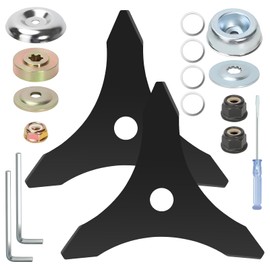 Huazu Brush Cutter Blades, 3 Teeth Carbon Steel Weed Wacker Replacement Blade with Adapter Kits, Fits Husqvarna, Stihl, Ego, Oregon, Makita Brush Cutters, Weedwacker (2-Pack)