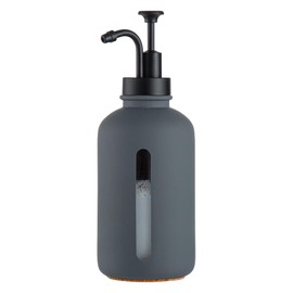 Enra Gray Soap Dispenser with Window,17oz Glass Hand Soap Dispenser Stainless Steel Hand Pump,Countertop Lotion Bottle for Bathroom Kitchen(Dark Gray-Liquid)