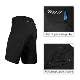 Men's Mountain Bike Shorts 2 in 1 Padded Mens Cycling Biking Shorts with Padding Riding Bicycle Cycle Shorts Pockets Black Large