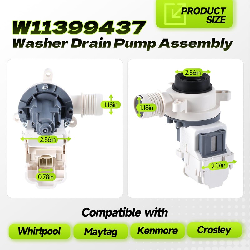 W11399437 W11259498 Washer Drain Pump Assembly Compatible with Whirlpool Maytag