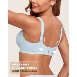 LUXMAY Wireless Bra for Women Support and Lift No Underwire Full Coverage Soft Comfort Regular Plus Size Bras Blue L-P