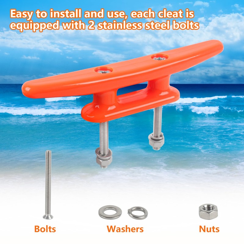 Orange Nylon Boat Cleat 6 Inch, 4 Pack Dock Cleat
