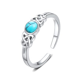 Celtic Knot Ring for Women 925 Sterling Silver Opal/Turquoise Ring Adjustable Open Ring Irish Jewellery Christmas Birthday Gift for Lovers, Sterling Silver, Opal