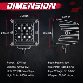 OFFROADTOWN LED Pod Lights 2PCS 3 Inch 120W CREE Cubes Spot Driving Light A-Pillar Ditch Light Pods Backup Bumper Fog Cube Lights for Trucks ATV UTV Jeep Off Road Car Motorcycle Boat