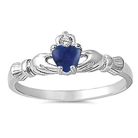 925 Sterling Silver Faceted Natural Genuine Blue Tanzanite Claddagh Heart Promise Ring Size 9