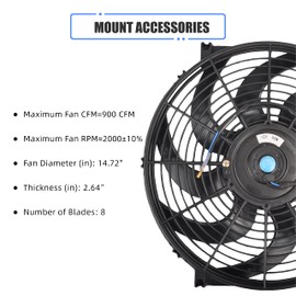 GESEXI 14 Inch Slim Fan Push Pull Electric Radiator Cooling Fan Universal High Performance 12V 90W Motor with Fan Mounting Kit (Black)