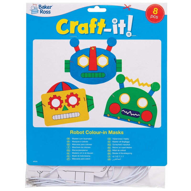 Baker Ross Robot Colouring Masks for Kids Craft Projects (Pack