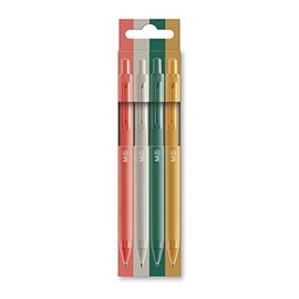 Miquelrius Pack of 4 Click Ballpoint Pens Semi Gel Ink Coral Grey Green Mustard Yellow