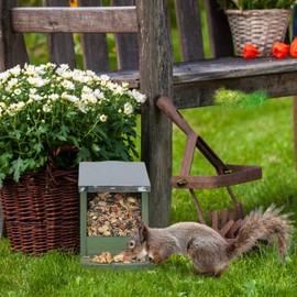 Relaxdays Squirrel Feeder, Wooden Feeding House - Weatherproof Metal Roof - Stand Up - Squirrel Drey, Colours