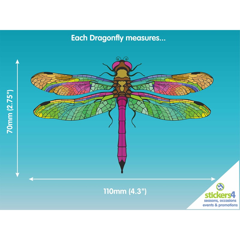 Window Stickers - 8 Beautiful Dragonflies Decorative Electrostatic Stickers -