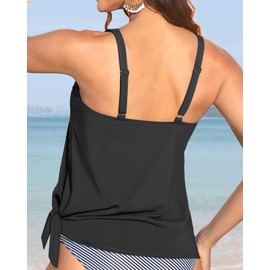 Women Tankini Swim Top Only - Swimsuit Bathing Suit Top Side Tie Swim Top No Bottom 2025 Black