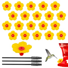 HJZHII 20pcs Hummingbird Feeders Replacement Flowers, Hummingbird Feeder Parts with 3 Cleaning Brush Bird Feeder Replacement Flowers Feeding Ports Bee Guards for Outdoors Hanging Feeders