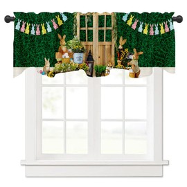 Generic 54x18 Inches Grass Wall Wooden Door Happy Easter Bunny Window Valance Holiday Decoration Hanging Bunny Bunting String Easter Egg Cartoon Indoor Window Decor Polyester, Green