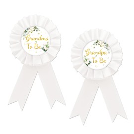 Grandma To Be Tinplate Badge Pin, Greenery Baby Shower Button Pin, Grandpa To Be Button Pin, White Rosette Badge Pin for Gender Reveal, Brooch Buttons for New Grandparents - 2PCS