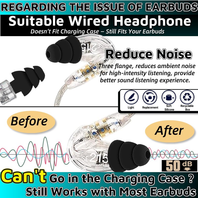 3 Flange Noise Cancelling Triple Flange Eartips Eargels Earpads Ear