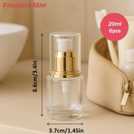 6Packs 20ml Clear Glass Lotion Pump Bottles Refillable Travel Cosmetic Containers with Pump and Clear Cap Mini Empty Dispenser Jars for Serum, Essence, Toner, Skincare, Essential Oils (Golden)