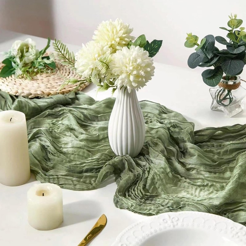 DROMCOM 90 x 300 cm Sage Green Cheesecloth Table Runner