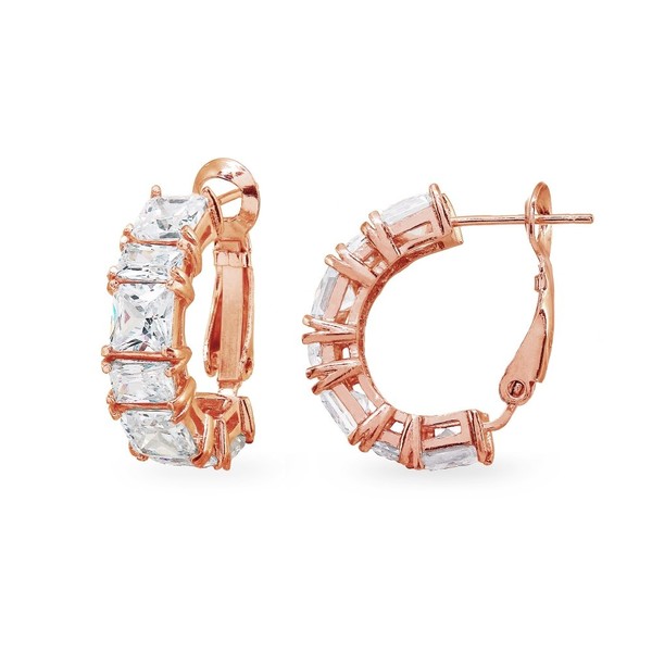 Rose Gold Flashed Sterling Silver Cubic Zirconia Square Rectangle Clutchless