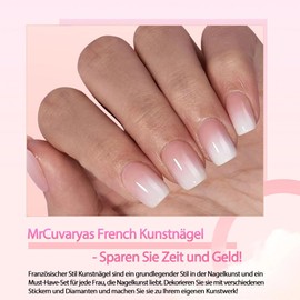 MrCuvaryas Pack of 240 French Press On Nails, Short Almond, Full Cover Nail Tips, Short for Gel Nails, Fingernails, Fake Nails with Glue, Acrylic Nail Tips, Nails for Sticking (Pink Gradient, Pack of