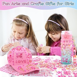 Gifts for Girls Decorate Your Own Water Bottle and Baseball Cap, Birthday Easter Present for Kids Ages 4-6, Fun Arts and Crafts Kit for Kids 6-8, DIY Back to School Toy for Girls 5 6 7 8 9 10
