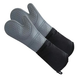 Estrend Extra Long Silicone Oven Mitts Heat Resistant Commercial Grade Professional Oven Gloves for Kitchen, BBQ, Baking, Cooking, Grilling, 19.7 Inch