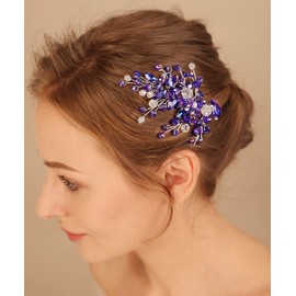 Xerling Blue Crystal Hair Clips for Brides Wedding Bridal Rhinestone Headpiece Sapphire Hair Accessories for Flower Girls Hair Jewelry (Blue)