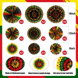 Outus Black History Month Decorations Paper Fans Juneteenth Hanging Paper Fans Kente Ceiling Wall Garland for African American Party Bulletin Board Classroom Decor (9 Pcs,Design)