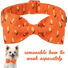 Unique Style Paws Fall Dog Bow Collar, Orange Corn Dog Collar with Bow, Adjustable Bowtie Pet Collar with Metal Buckle Fancy Pet Gift for Holiday