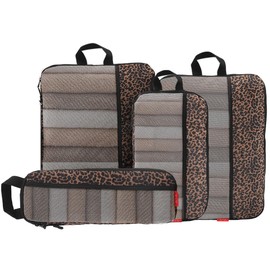 U+U 4 Set Compression Packing Cubes - Ultralight Travel Organizers with Laundry Bag, Space-Saving Suitcase Organizer, Expandable Packing Cubes for Travel, Business Trip and Family Vacation (Leopard)