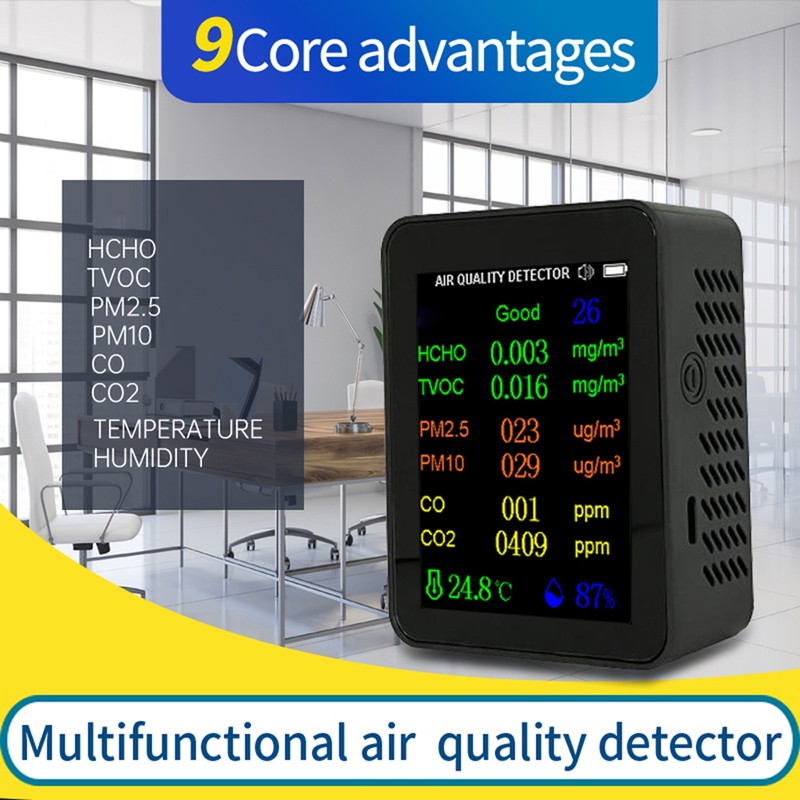 Portable Air Quality Meter 9in1 PM2.5 PM10 CO CO2 TVOC