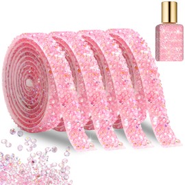 FULZTEY Bling Crystal Rhinestone Ribbons,Pink AB Diamond Strips for DIY Crafts,1 CM Wide Rhinestone Tape Stickers,4 Yards Bling Rhinestone Strips Adhesive for Clothes Wedding Parties Decoration