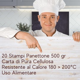 Panette Mould Low (Pack of 20 - 500g) - Professional Pure Cellular Paper Microfiber, Paper Mould for Panettins and Other Doughs, Heat Resistant 220°C