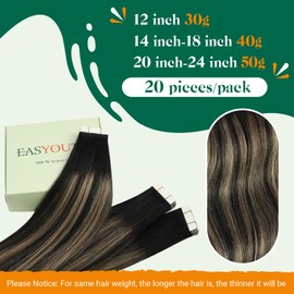 Easyouth Human Hair Tape in Extensions Ombre Black Hair Extensions Real Human Hair Tape in Strawberry Blonde Balayage Black Tape in Extensions Human Hair Invisible #1b/27/1b 20Inch 50g 20Pcs
