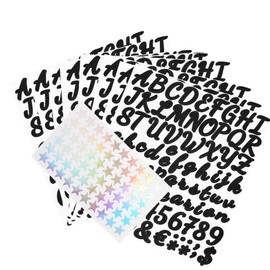Setposhz 900-Piece Vinyl Glitter Black Sticker Pack: 11 Black Alphabet Symbol & Number Stickers with Star Sheet - Waterproof Script Labels & Gold Scraps Perfect for DIY Crafts (Black)