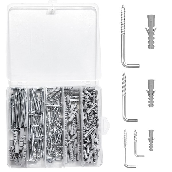 AIUNBEST Set of 210 Screw Hooks with Dowels, Hook Nails,