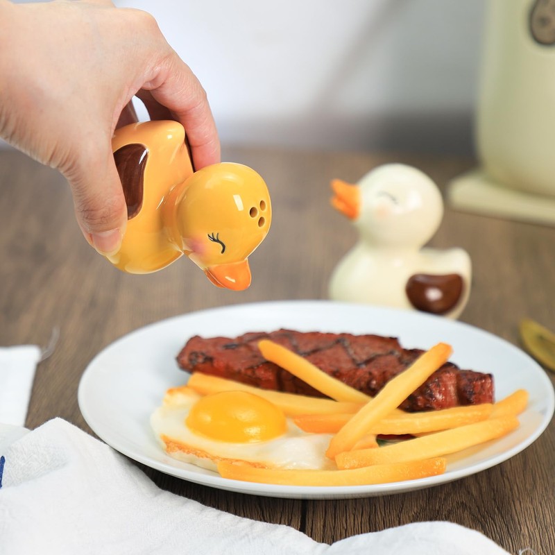 Bicuzat Ceramic Duck Shape Salt & Pepper Shakers Set, Hand-Painted