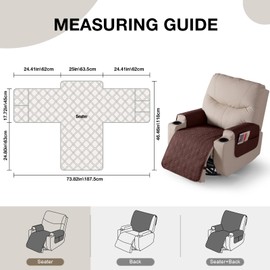 VANSOFY Recliner Chair Covers 100% Waterproof Seat Cover with Arm Reclining Cover Non-Slip Recliner Chair Covers Furniture Protector Washable Slipcover with Pocket for Pets, Dogs(Coffee, 25")