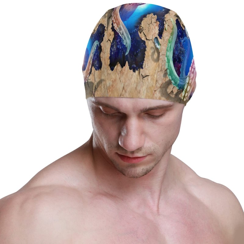 Dallonan Swimming Cap 3D Style Octopus Ocean Marine Life Unisex