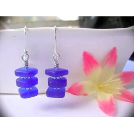 Boho Stacked Boho Earrings, Sea Glass Blue Leverback Earrings-Minim