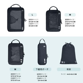 ECOHUB Travel Pouch, Set of 5, Travel Compression Bag, Eco Material, Space Saving Bag, 60% Space Saving, YKK Zipper, Clothes Sorting Storage, Expandable Packing Pouch, ID Tag, Lightweight, Storage