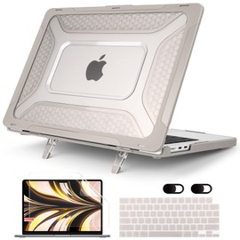 MEEgoodo Case for M3 MacBook Air 13.6 inch Case 2024 2022 A3113 A2681 with M3 M2, Heavy Duty Protective Laptop Hard Shell with TPU Bumper and Fold Kickstand & Keyboard Cover & Camera Cover, Rock Stone