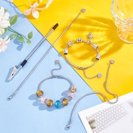 UNICRAFTALE Pack of 10 7.87 Inch Snake Chains Charm Bracelets Adjustable Snake Bracelet Chains with Bracelet Aid Heart Clasp Extension Chain DIY Bracelet Chain for Jewellery Making Gifts