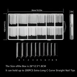 Pack of 200 False Nails Tips, Acrylic Artificial Nail Tips, False Nail Tips, Fake Nails Tips, Fake Clear Extra Long Straight Square for Nail Salons DIY