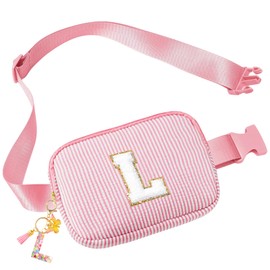 DOINEUFL Bauchtasche Kinder Mädchen, Bauchtasche Damen mit Schmetterlings-Buchstabenanhänger, Kosmetiktasche Personalisiert, Einstellbar Rosa Kulturtasche Mädchen für Frauen mit Buchstaben (L)