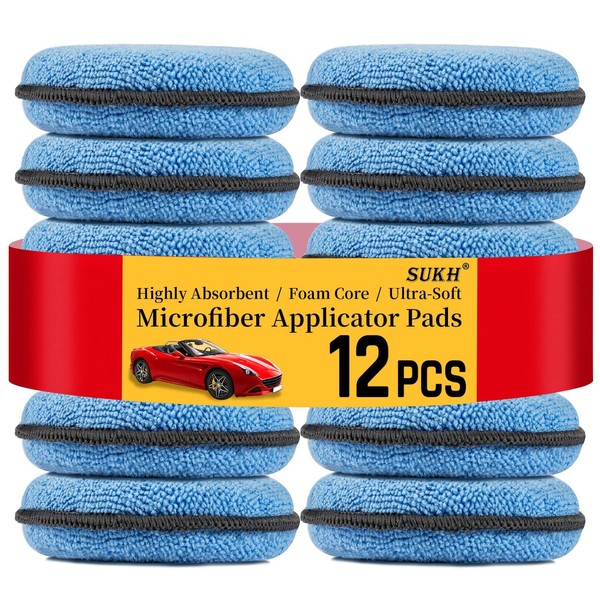 Sukh 12 Pack Microfiber Foam Car Wax Applicator Pad -