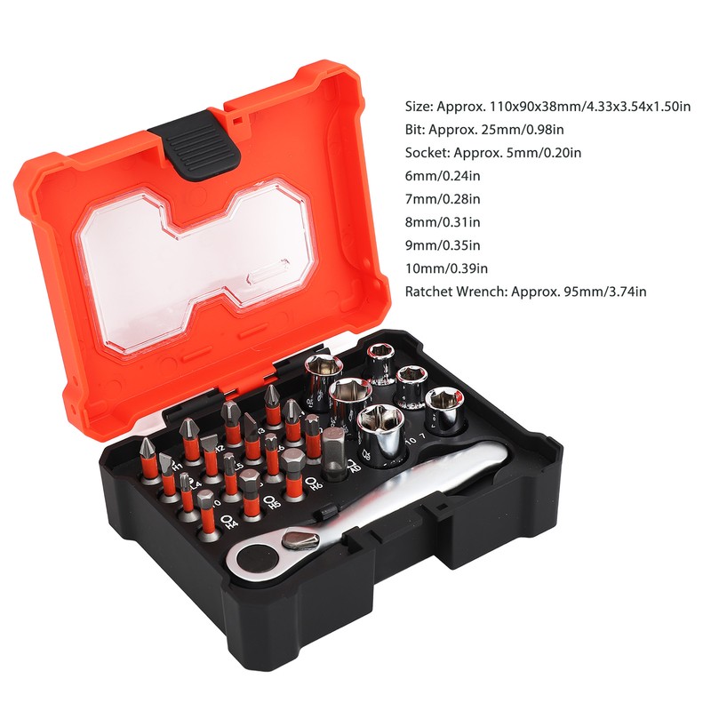 23 Pcs Socket Wrench Set Multi Functional 1/4 Inch Drive