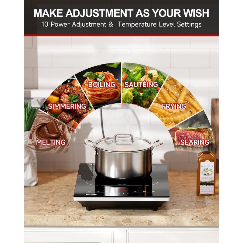 TOPWISH Portable Induction Cooktop, Hot Plate Countertop Burner with 10