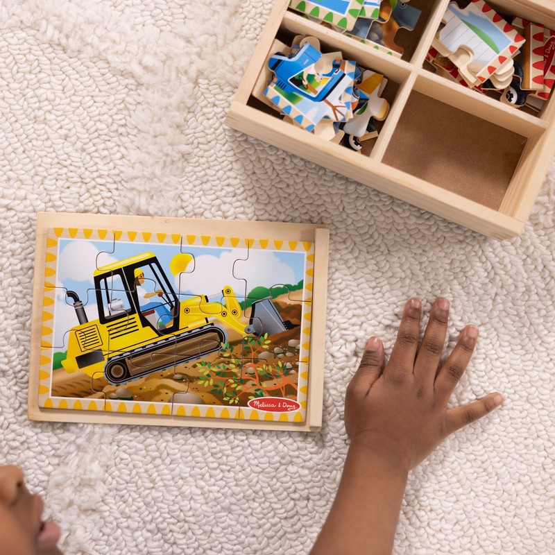 Melissa & Doug Construction Vehicles 4-in-1 Wooden Jigsaw Puzzles in