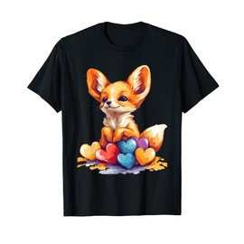 Fennec Fox with Colorful Hearts Boys Girls Kids T-Shirt