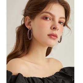 2 Inch Large Hoop Earrings for Women Girls Stainless Steel Hypoallergenic Big Hoop Earrings Cubic Zircon Hoops Rhinestone Inside-Out Crystal Ear Ring Jewelry Gifts for Sensitive Ears 50mm, 40mm,